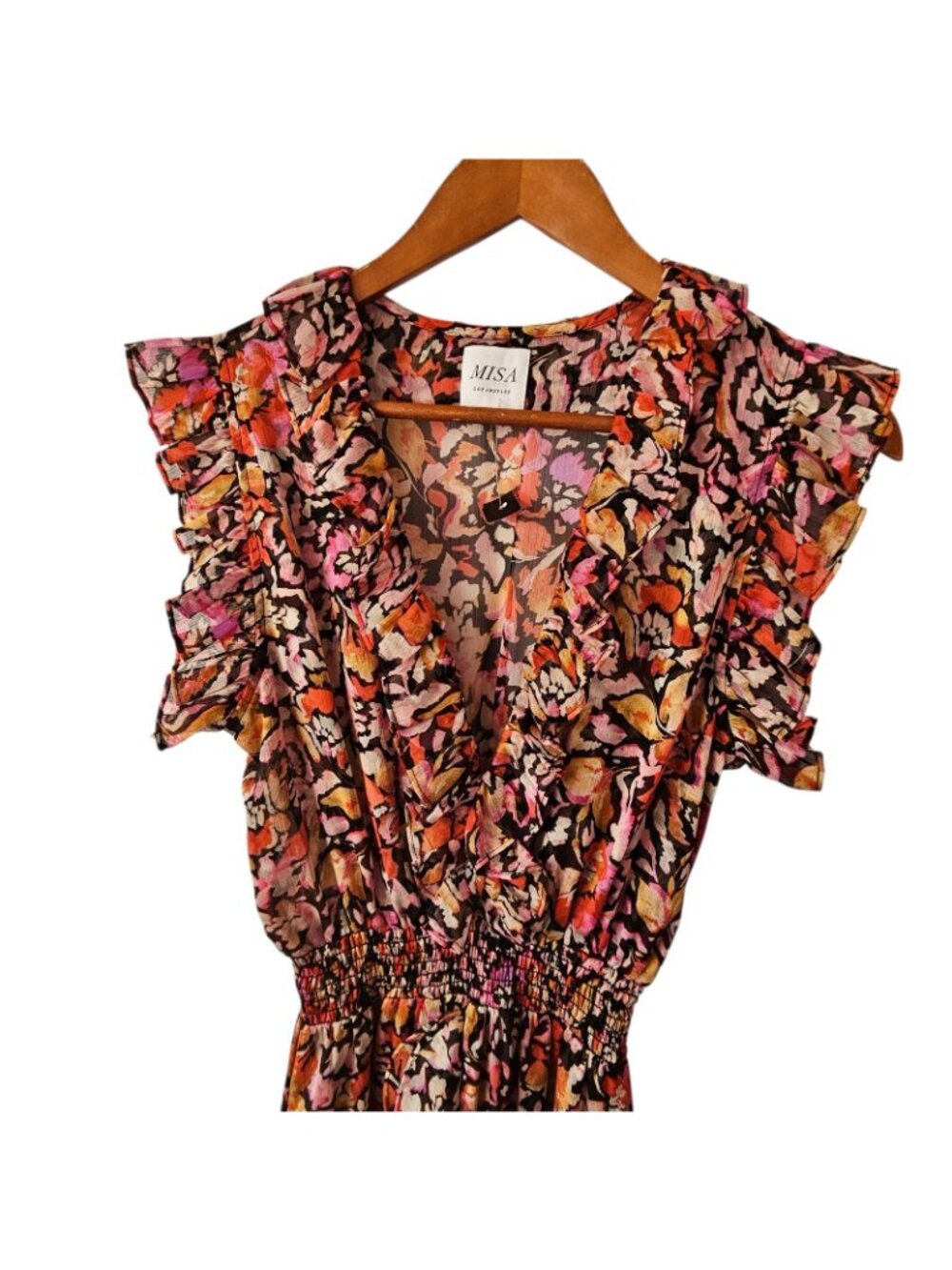 Misa Los Angeles Women's Floral V Neck Maxi Dress Orange Pink Size medium - Picture 4 of 5
